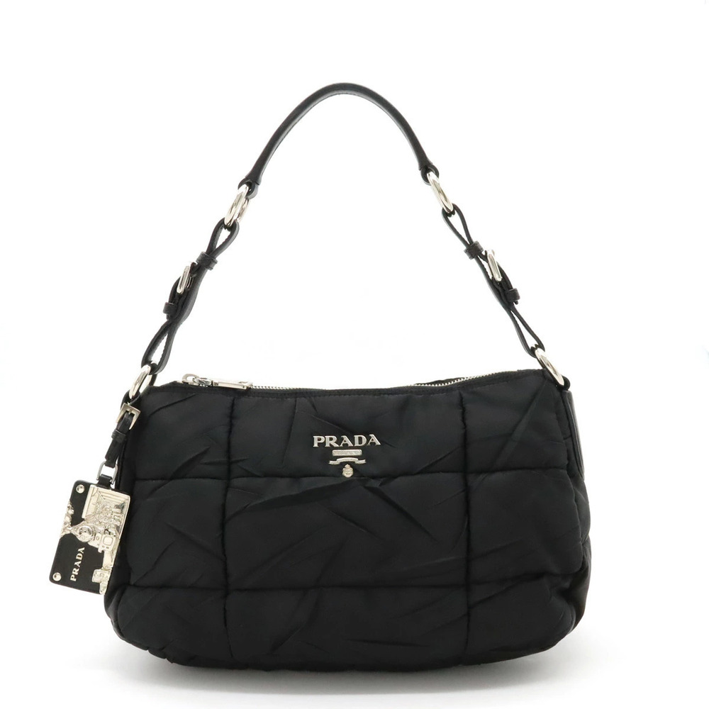 Prada Crispy Shoulder Bag Hobo Leather NERO Black